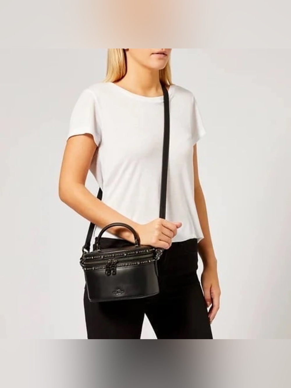 Coach x Selena Gomez Trail Bag Black Leather w/ Crystal Embellishment - Picture 2 of 14